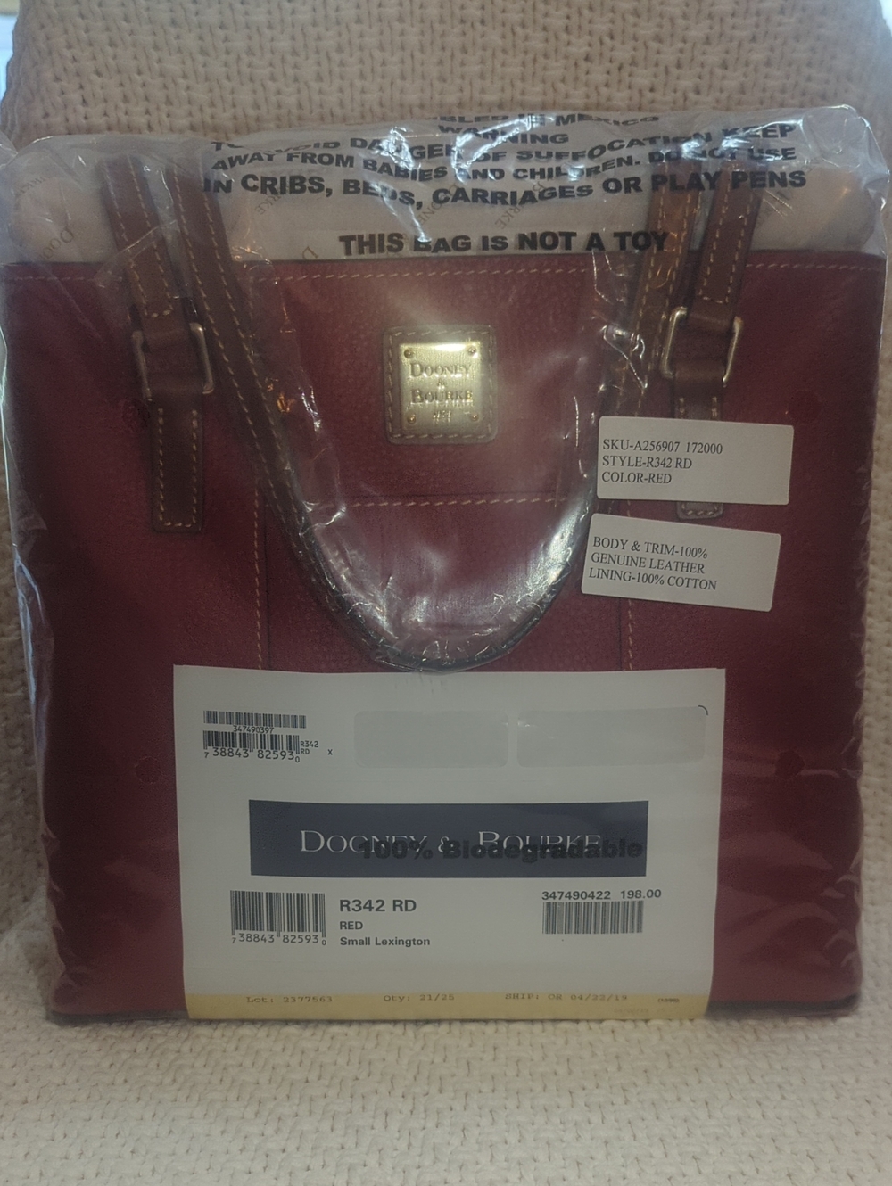 Dooney & Bourke Red Leather Small Tote with Contrast Stitching